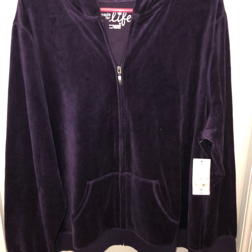 Made for Life Purple Velour Zippered Jacket with Hood